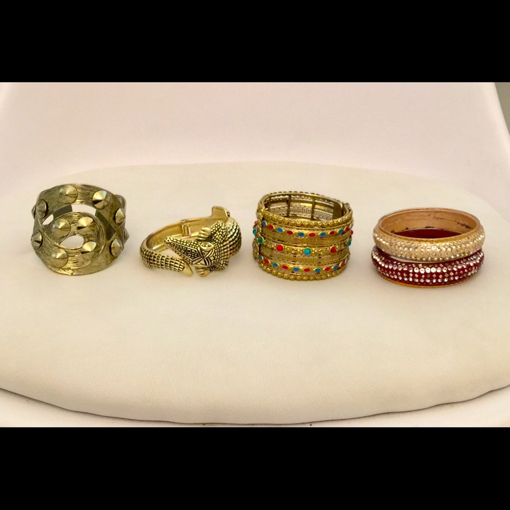 Lot 4 bracelets cuff bangle gold alligator spike